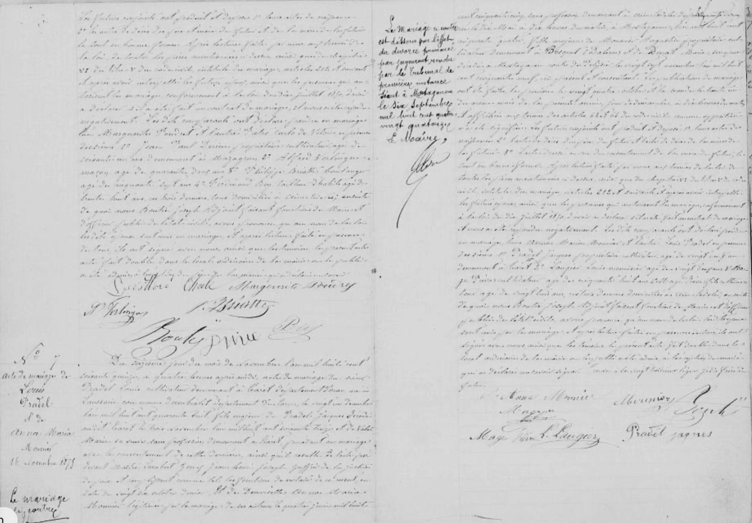 Acte de mariage de Louis I Pradel et Anna Maria Mounier — Aïn-Tédelès, 1875.