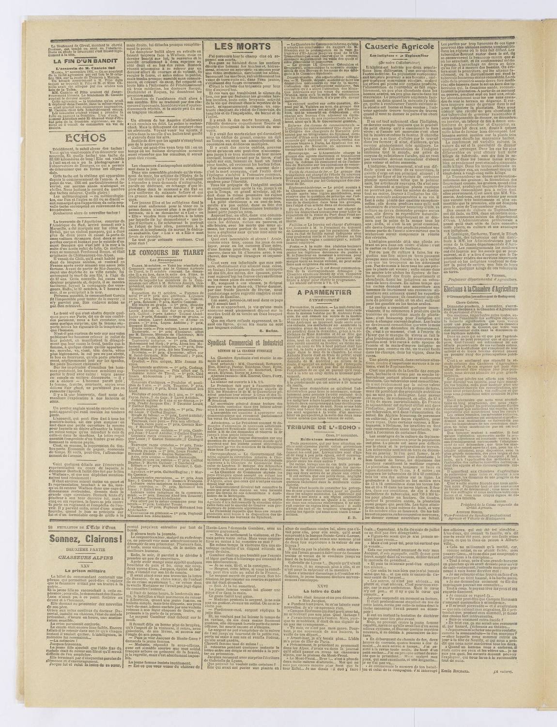 L'Écho d'Oran, 2 novembre 1905 — page entière. Concours agricole.