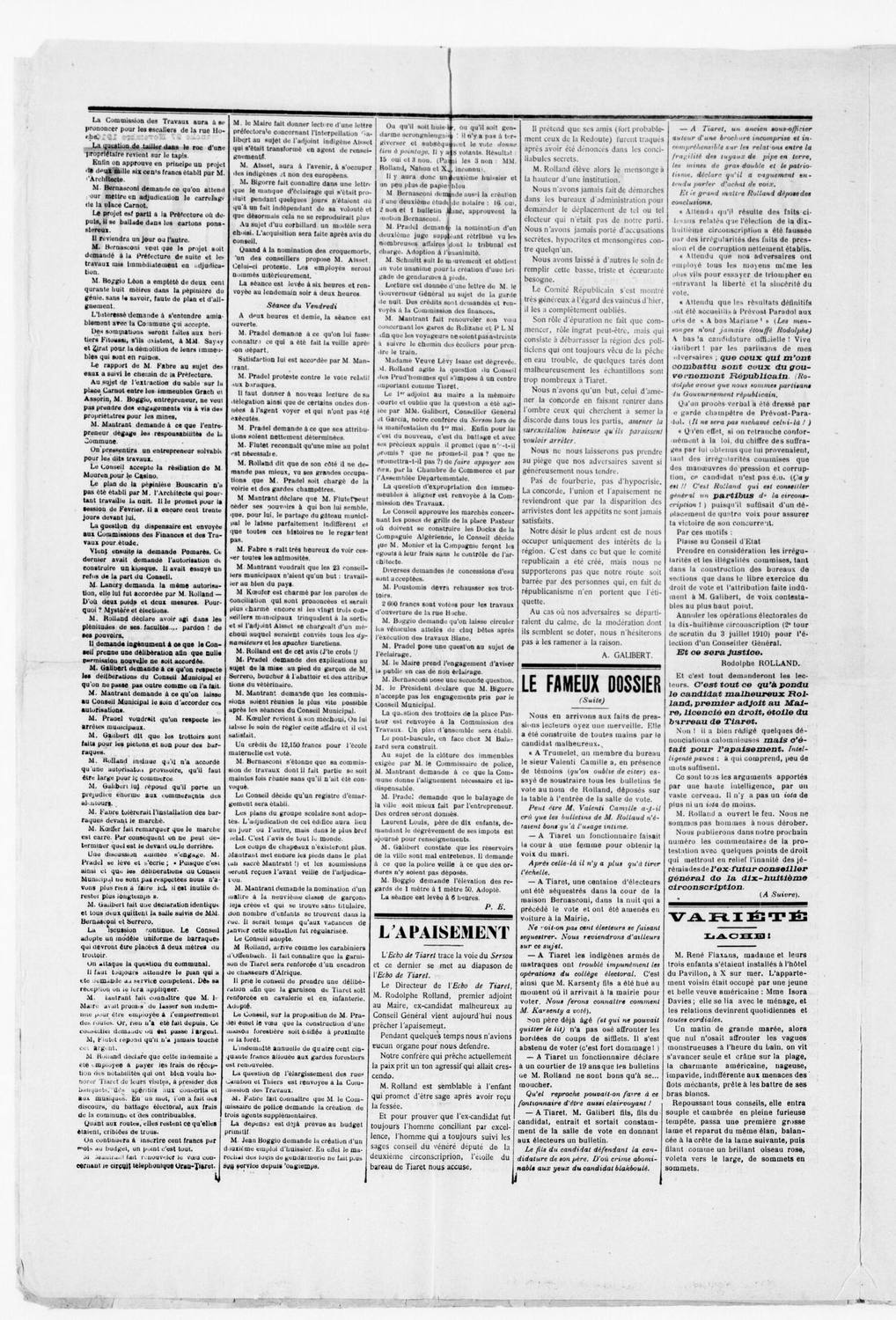 Le Réveil républicain de Tiaret, 27 novembre 1910 — page entière.
