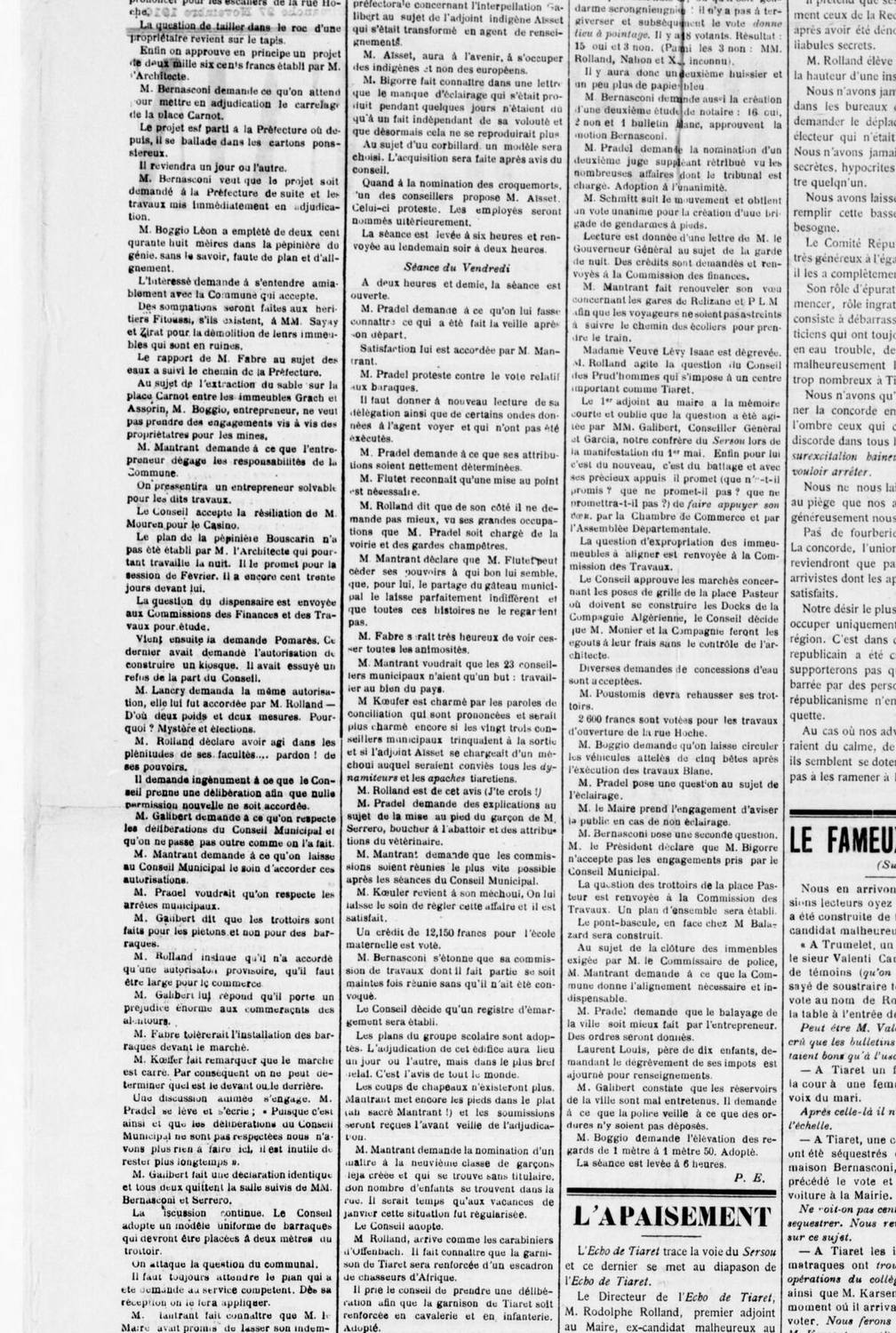 Gros plan : la passe d&rsquo;armes avec le maire. « Pradel demande au maire quelles sont ses attributions en sa qualité de deuxième adjoint. — Vous êtes chargé de la surveillance d