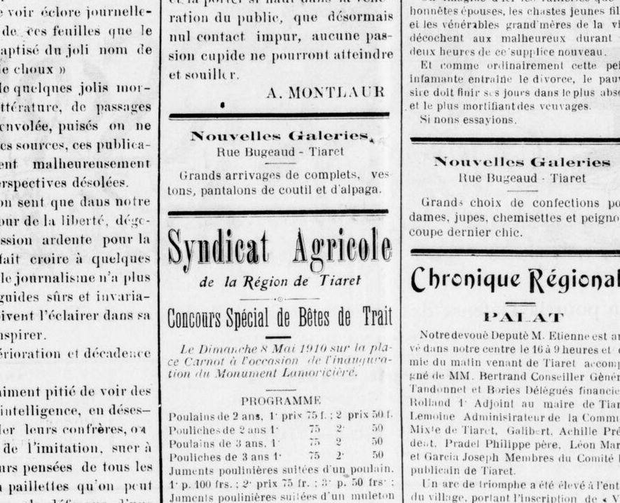 Gros plan : « Pradel Philippe père, Léon Martin et Garcia Joseph, membres du Comité républicain de Tiaret. » Sa couleur politique, enfin établie noir sur blanc.
