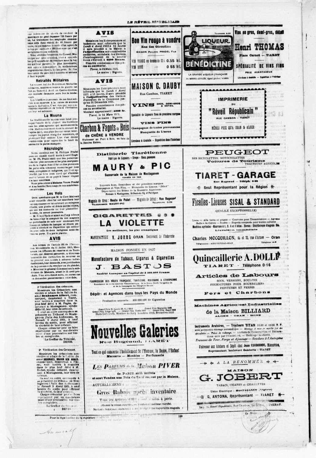 Le Réveil républicain, 31 mars 1921 — page entière : la nécrologie de Philippe I.