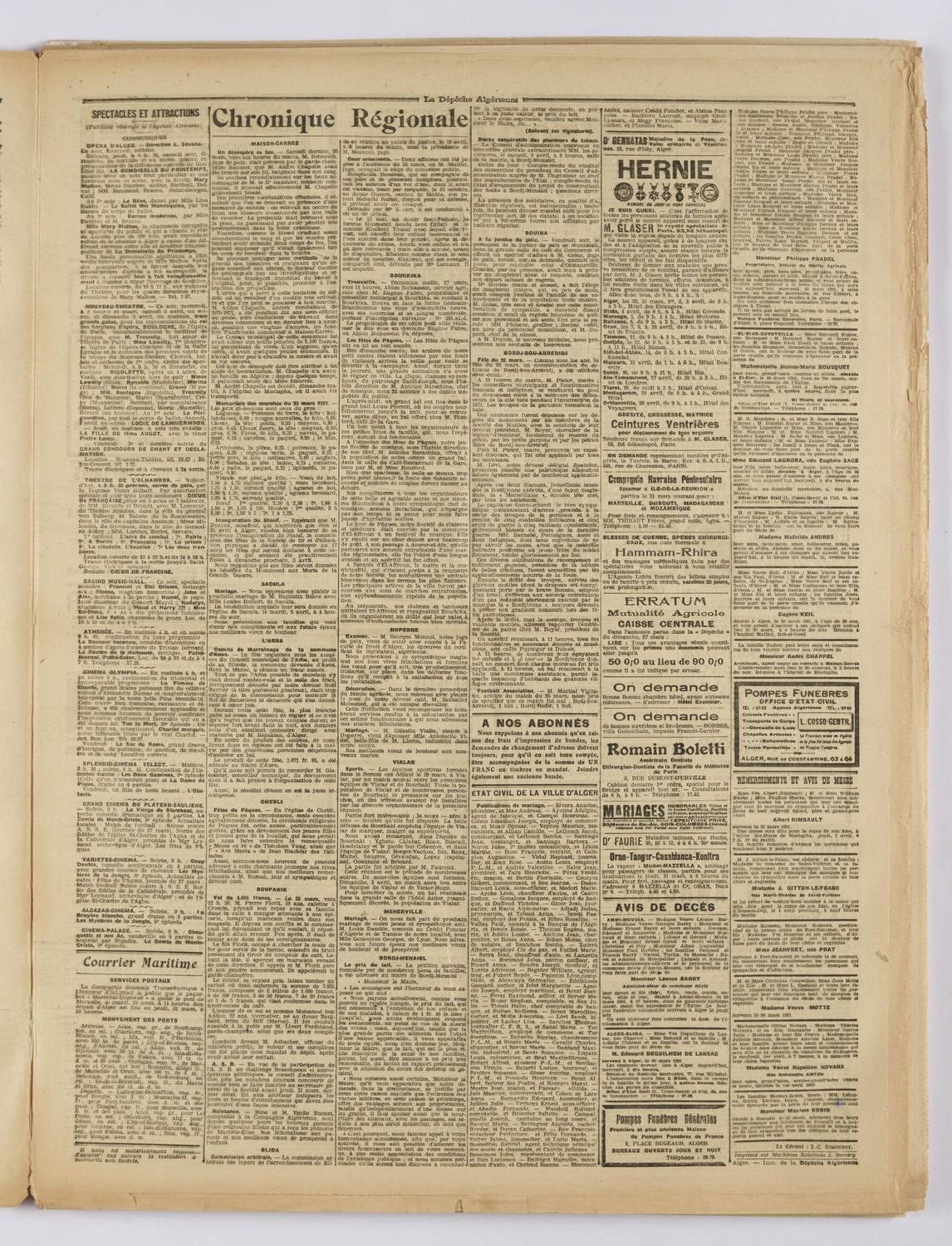 La Dépêche algérienne, 30 mars 1921 — page entière.