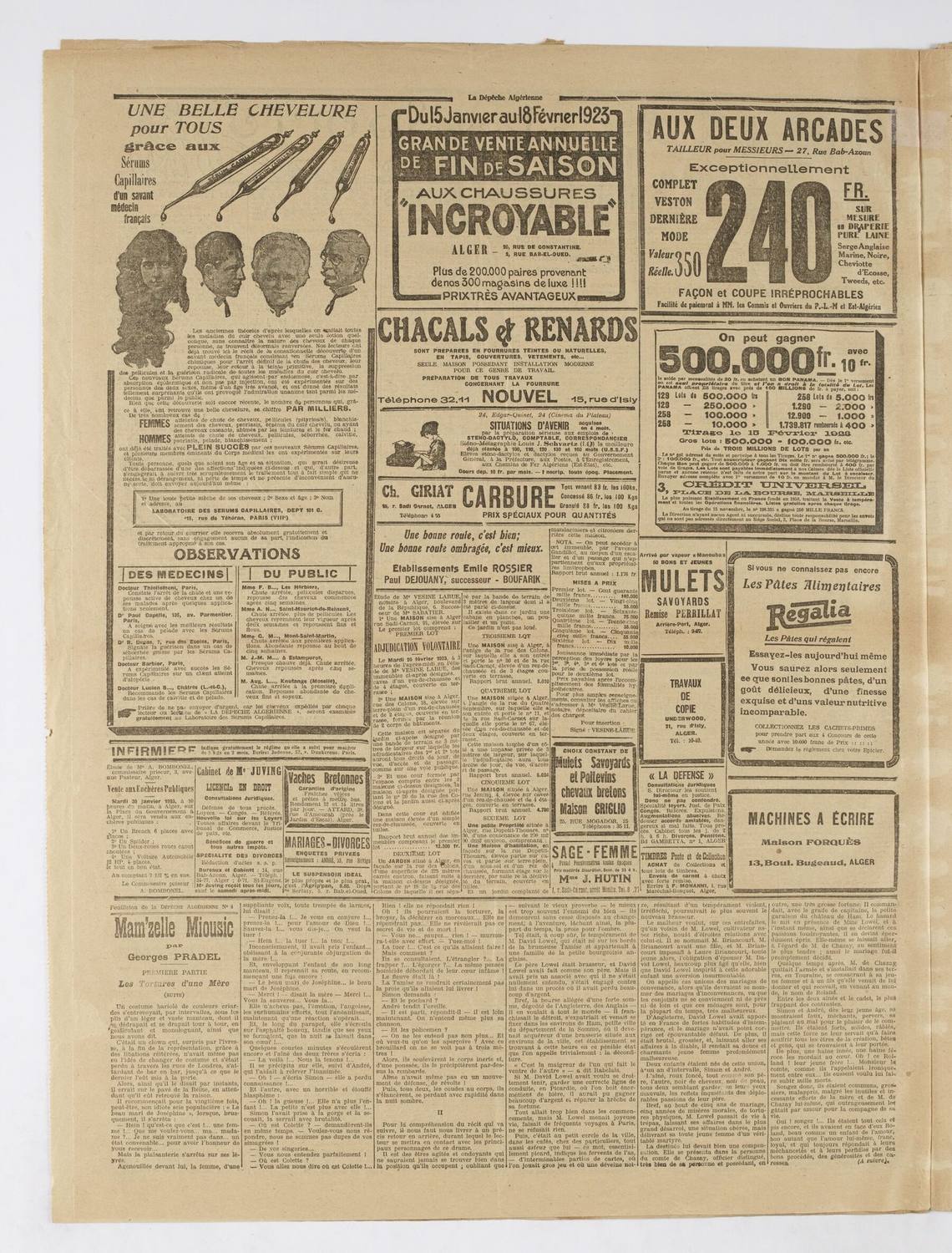 La Dépêche algérienne, 29 janvier 1923 — le jour de la mort de Jacques II. Le faire-part liste toute la descendance de Jean-Jacques.