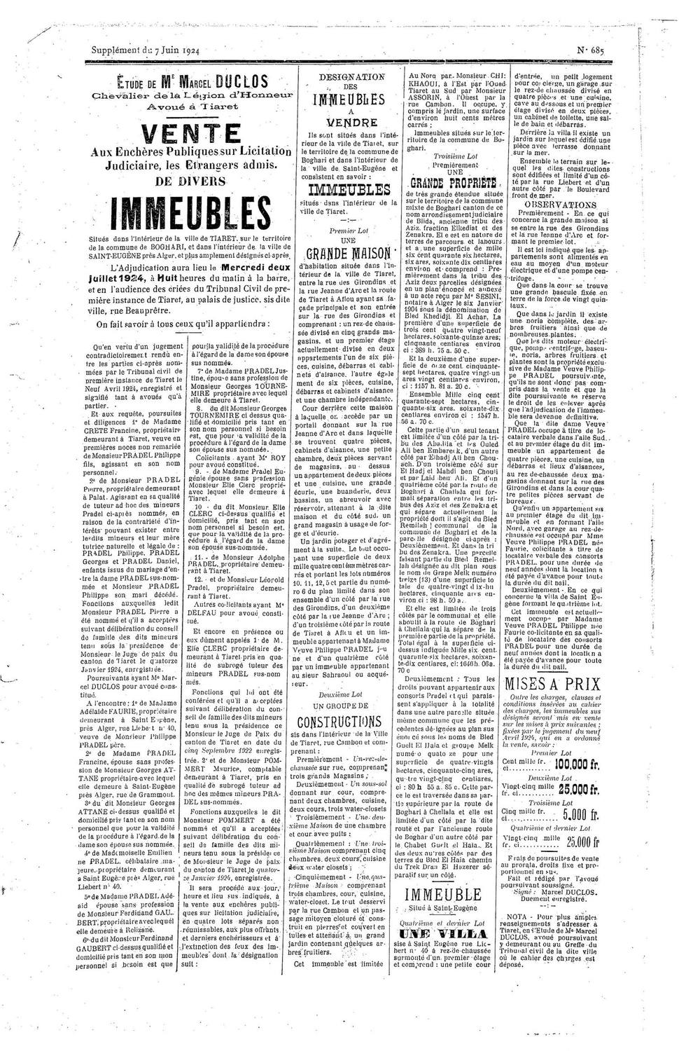 L&rsquo;Écho de Tiaret, 7 juin et 19 juillet 1924 — page entière.