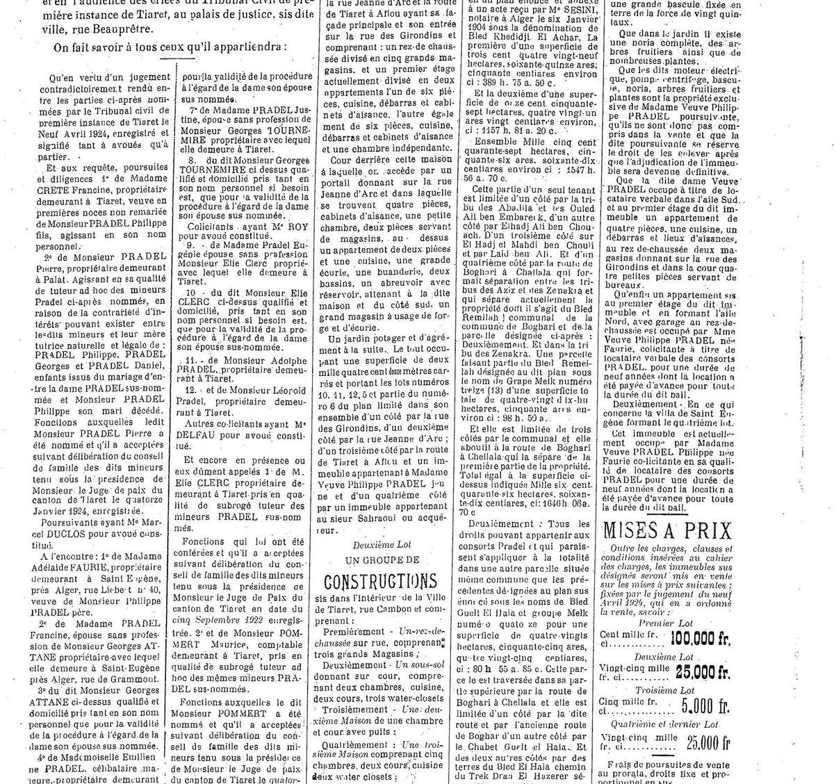 Gros plan : tutelle et bail des consorts Pradel. Les mineurs de Philippe II (Georges et Daniel) sous tutelle de leur mère ; la terre donnée à bail pour neuf ans.