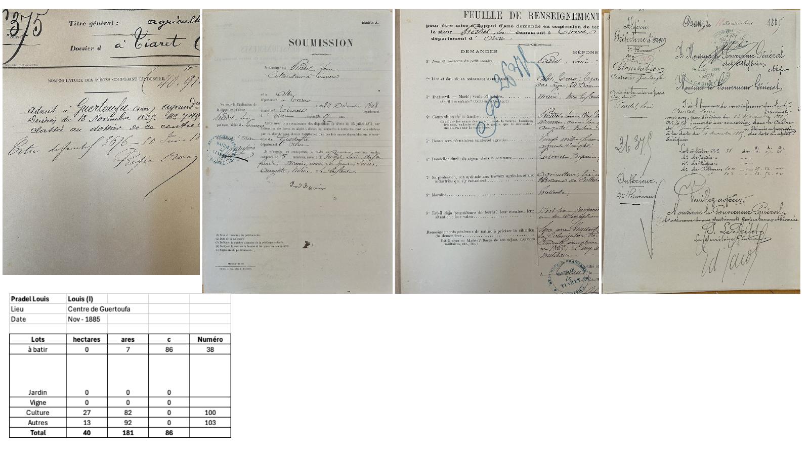 Dossier de concession de Louis I Pradel, Centre de Guertoufa, 13 novembre 1885