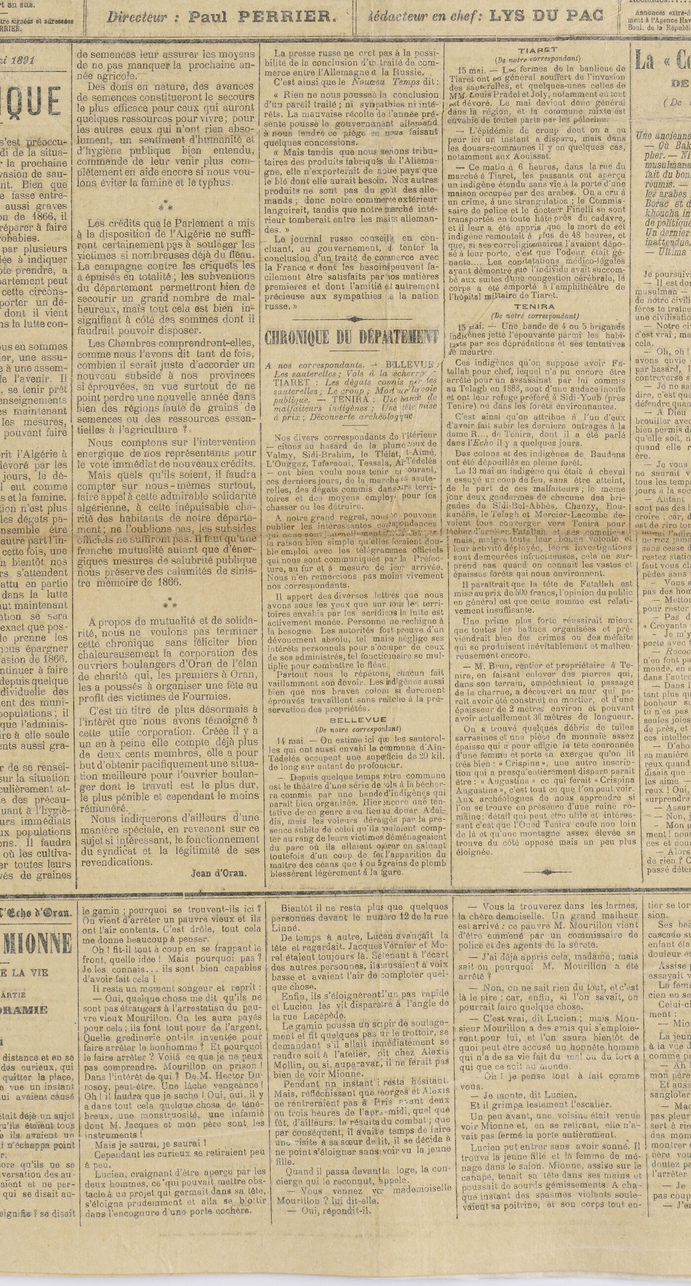 Fac-similé de L'Écho d'Oran, 19 mai 1891