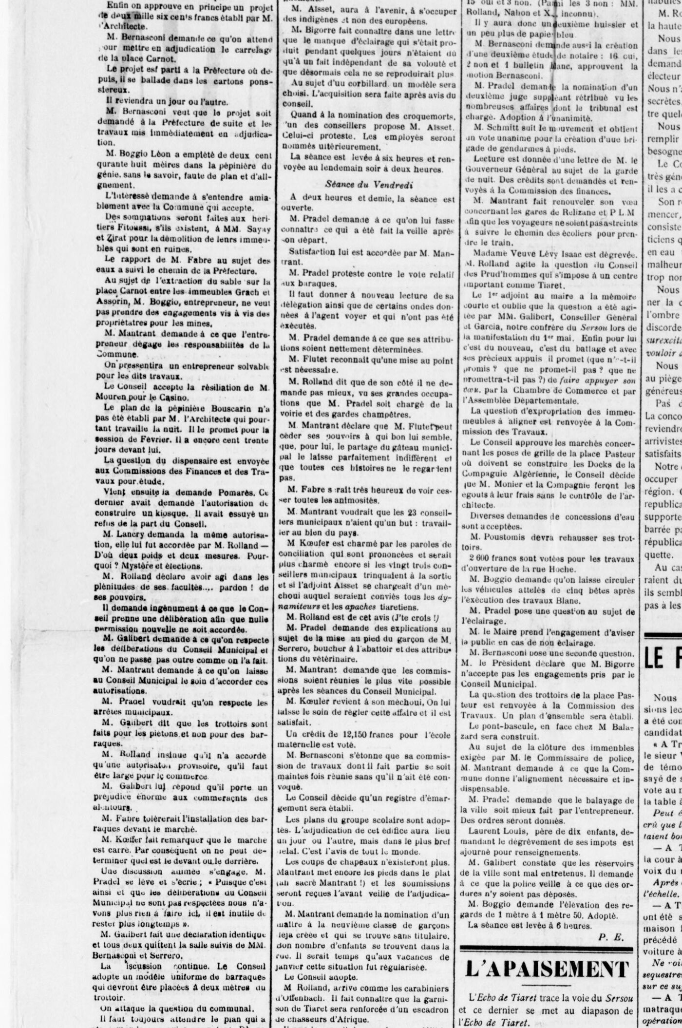 Fac-similé du Réveil républicain de Tiaret, 27 novembre 1910