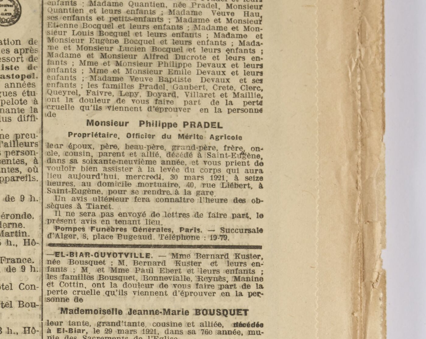 Fac-similé de La Dépêche algérienne, 30 mars 1921