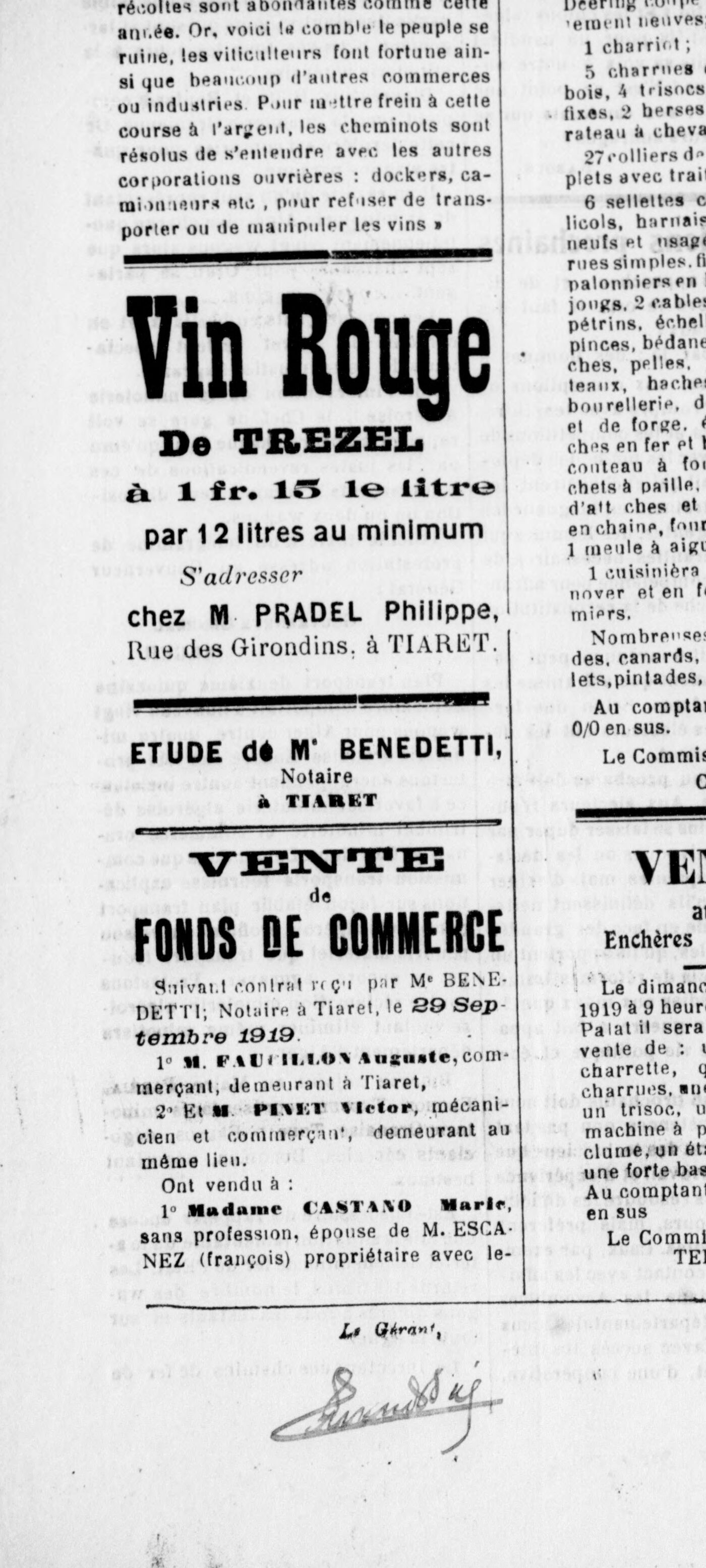 Fac-similé du Réveil républicain de Tiaret, 1919