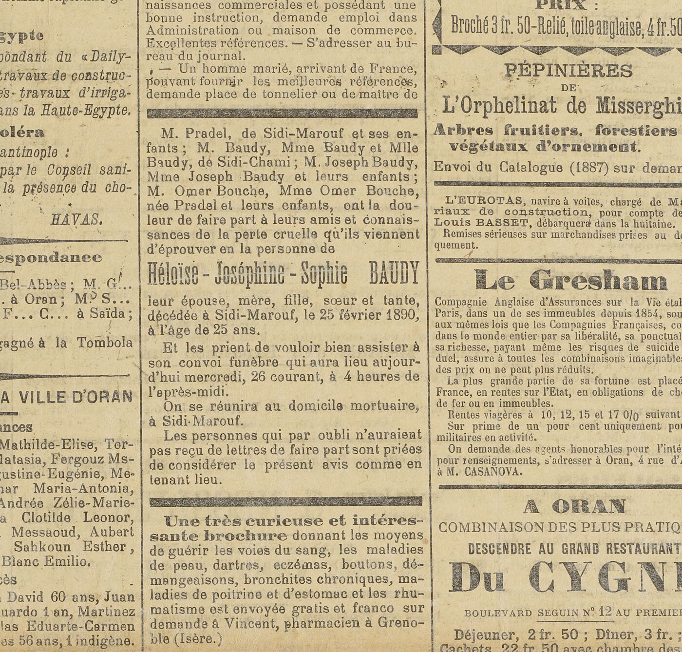 Fac-similé de L’Écho d’Oran, 27 février 1890